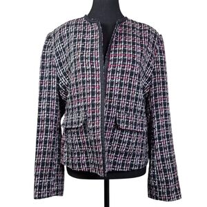 Style Studio Black and Pink Tweed Blazer With Front Pockets Size L
